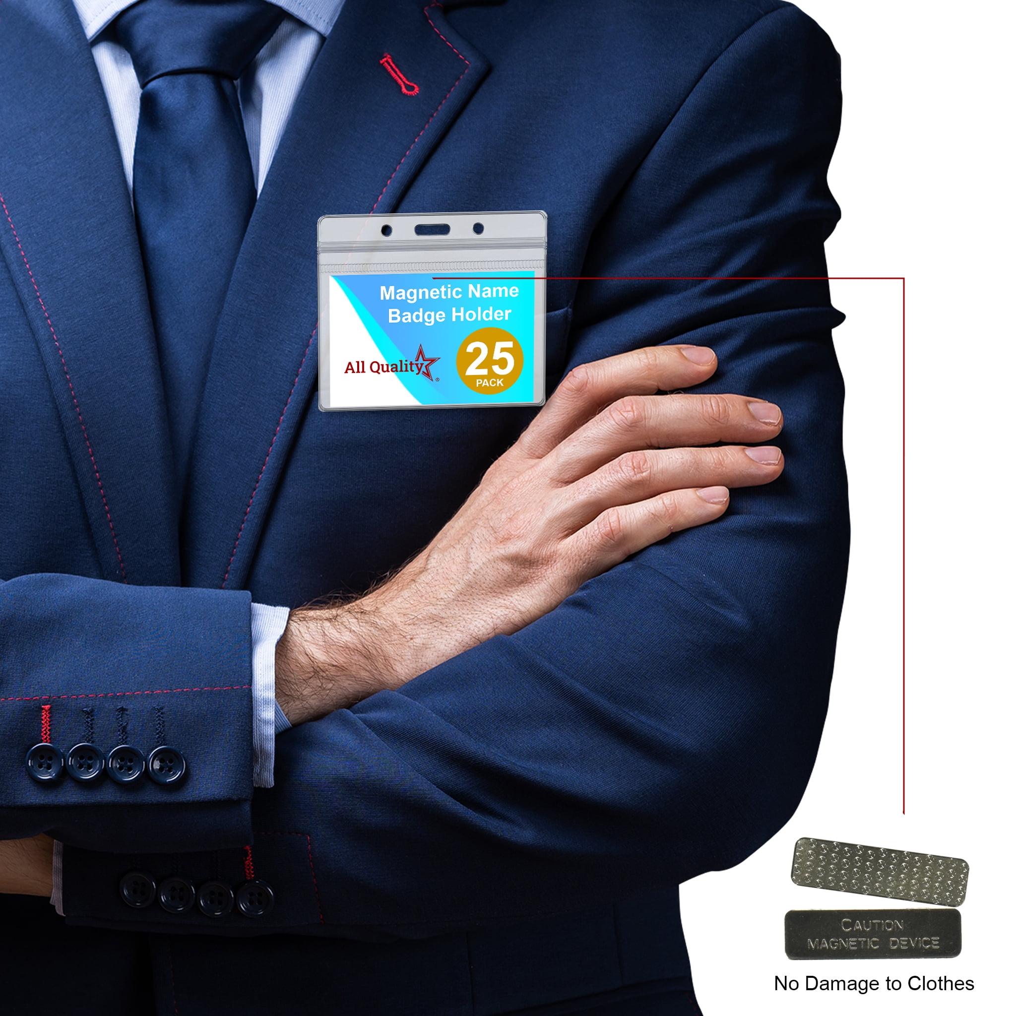 ID Badge with Magnet Backing - 25 Pack | Professional Name Badge Holders with Clear Images & Secure Magnetic Fastening