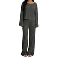 thumbnail image 2 of 2 Piece Casual Outfits For Women Crew Neck Long Sleeve Cropped Tops Elastic Waist Drawstring Pants Loose Stylish Set (S, Dark Gray), 2 of 6
