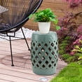 thumbnail image 2 of Outsunny 13" X 18" Ceramic Garden Stool with Woven Lattice Design & Glazed Strong Materials Decorative End Table,Antique Blue,Blue Porcelain Garden Outdoor Patio Patio Seating, 2 of 10