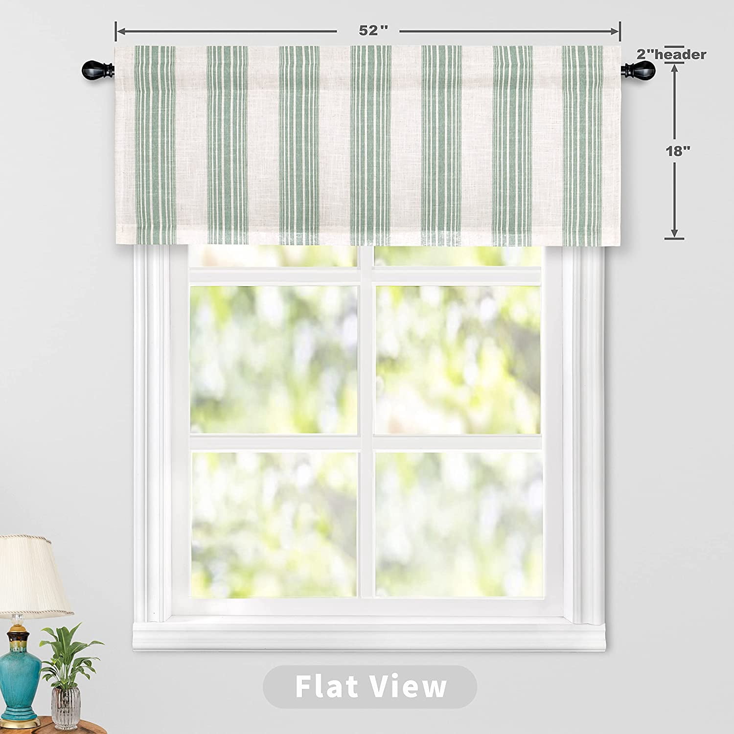 DriftAway  Chris Vertical Striped Pattern Linen Textured Blackout Window Curtain Valance Green 52" width x 18 " length