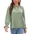 thumbnail image 1 of Blusa Cuello En V Manga Larga Puños Con Volantes Lazo Cordón Volante Cuello Alto Tops Casuales Para Mujer Verde S, 1 of 5
