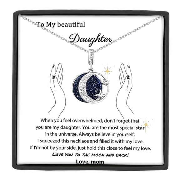 MASALADI To My Daughter Moon and Star Necklace from Mom, Sentimental Celestial Jewelry Present for Graduation Birthday Christmas