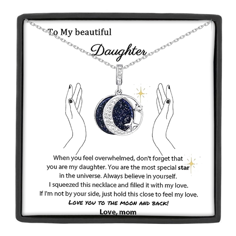 MASALADI To My Daughter Moon and Star Necklace from Mom, Sentimental Celestial Jewelry Present for Graduation Birthday Christmas