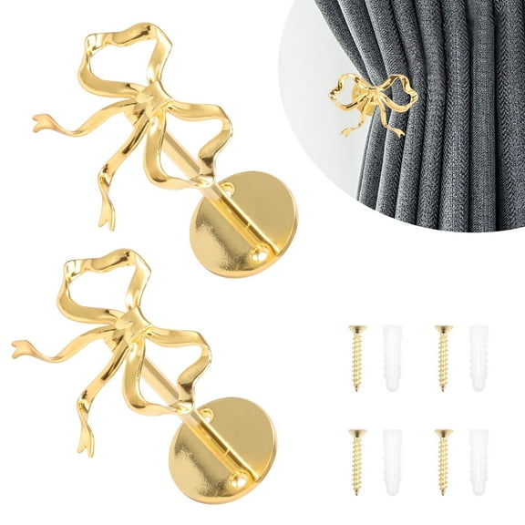 2 Pcs 4.37*2.64in Curtain Holdbacks Wall Mounted Metal Bow Curtain Tieback with Screws Accessories for Girls Bedroom Living Room Home Decor