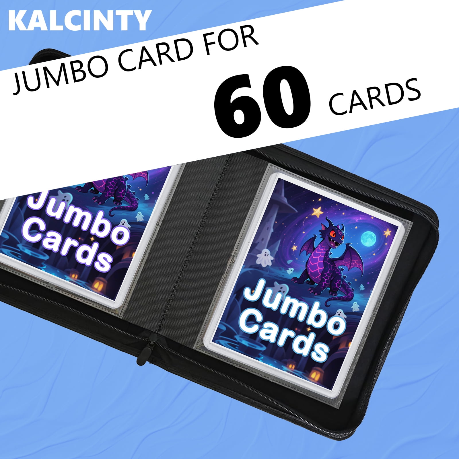 KALCINTY Jumbo Card Binder, PU Leather Ringless Card Collection Binder with 60 Pockets, 5.9'' x 8.4''Card Holders Storage Album for Game Card