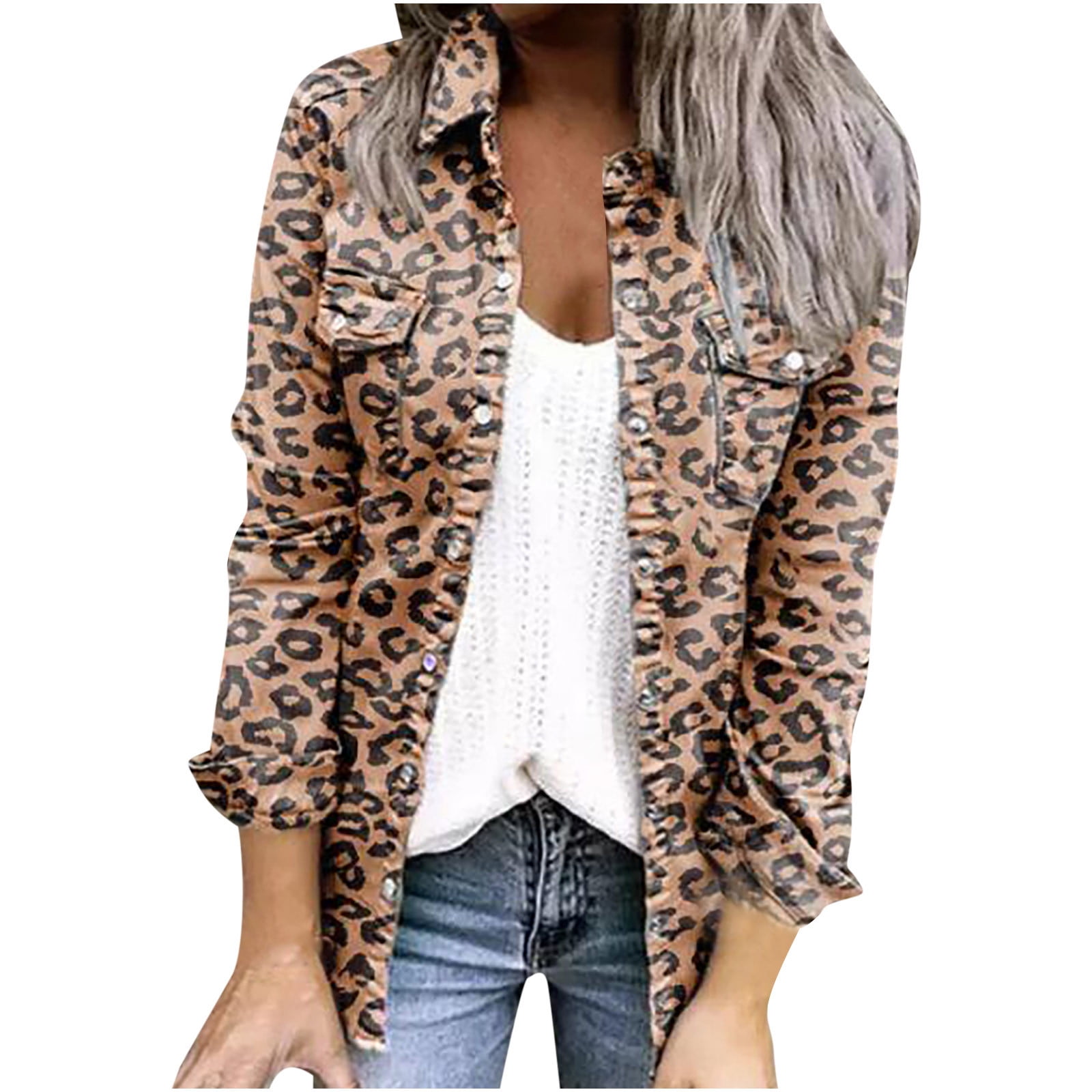 womens blazer jackets plus Fashion Women Winter Leopard Print Buttons Long Sleeve Cardigan Blouse Coat abrigos mujer invierno - Walmart.com
