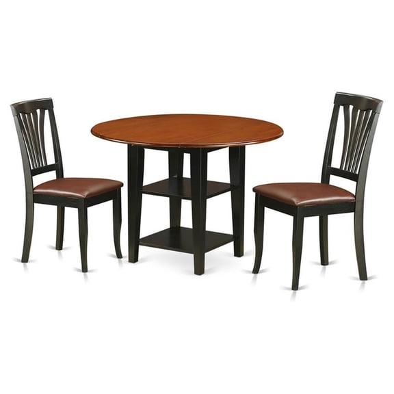 East West Furniture Sudbury 3 Piece Round Dual Drop Leaf Dining Table Set