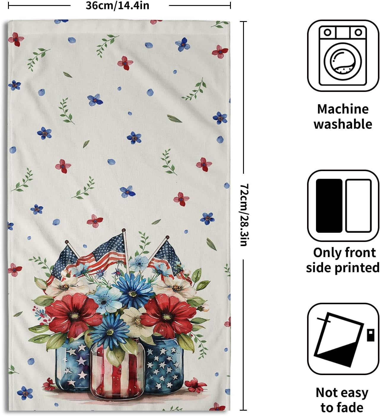 American Patriotic Floral Hand Towels for Bathroom Red Flower Vase Decorative Kitchen Towel Memorial Day Soft Fingertip Dish Guest Towels