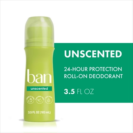 Ban Invisible Roll-On Antiperspirant Deodorant, Unscented, 3.5 fl oz