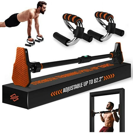 SQUATZ 43” Pull Up & S-Shaped Push Up - Exercise Equipment Kit  Strength Training Exercise Equipment with Automatic Locking  Comfortable Foam Grip and Non Slip Handles  Full Upper Body Workout