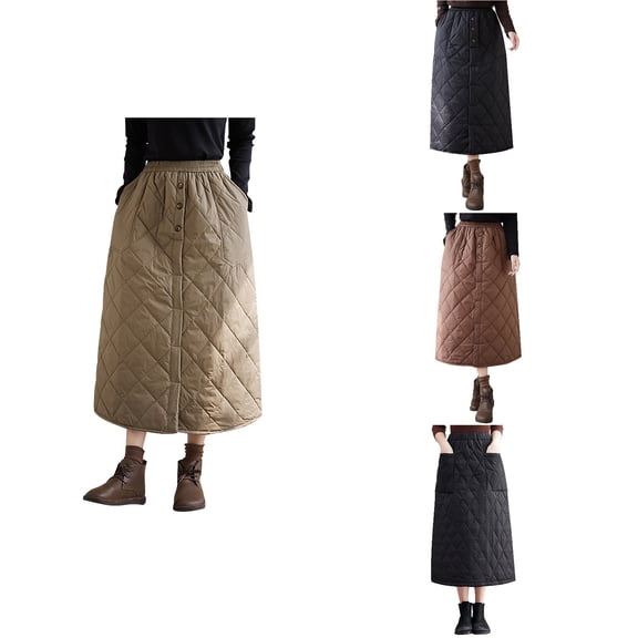 Antinious Winter Skirts for Women,Skirts for Women Trendy,Dresses for Women Fashion Winter Warm Color Pocket Long Dress,Brown,L