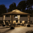 thumbnail image 2 of Sunjoy Bloomsbury 11 ft. x 13 ft. Beige and Black Steel Gazebo with 2-tier Hip Roof with Mosquito Netting and Curtain, 2 of 5