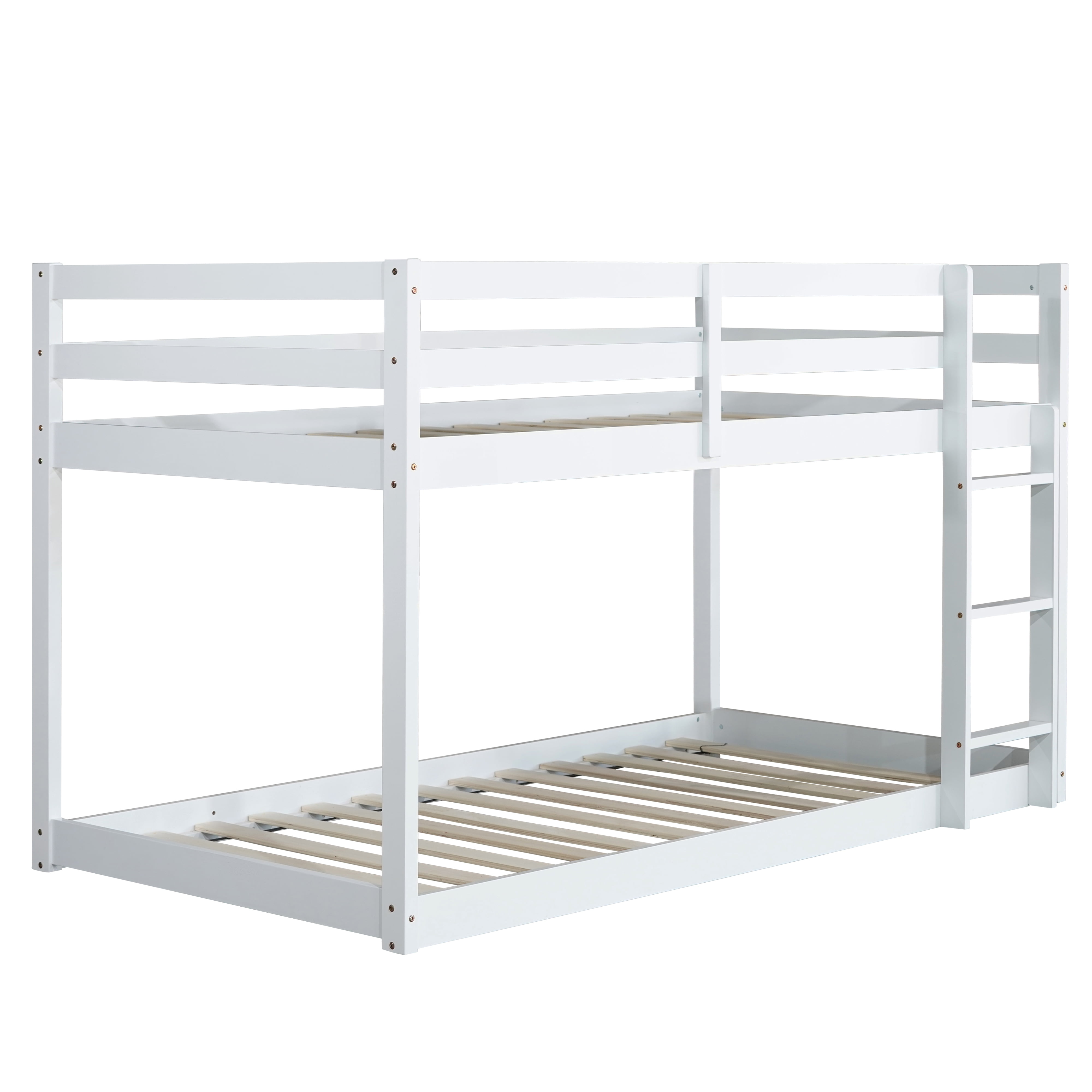 Miniyam Twin over Twin Bunk Bed with Ladder for Kids and Teens, Classic White