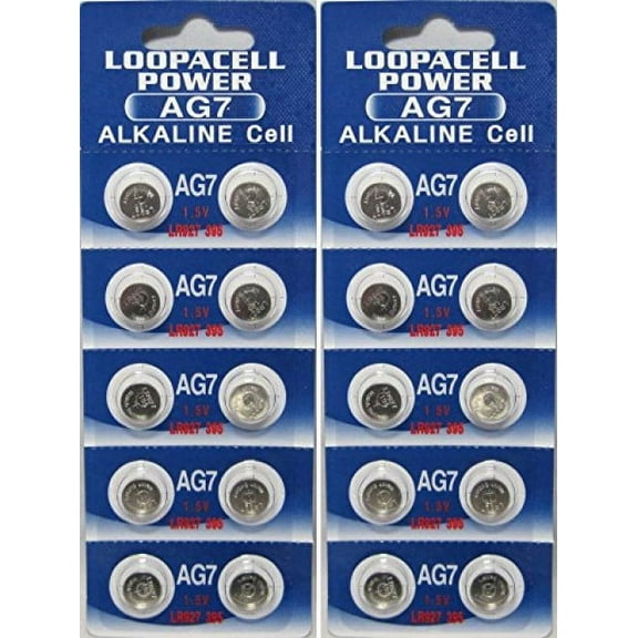 (20) AG7 Button Cell Batteries, AG7 Coin Cell Battery, Alkaline Button Battery, By LOOPACELL