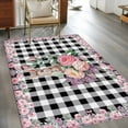 thumbnail image 2 of Area Rug for Living Room, Easter Bunny Roses Non-Slip Indoor Large Carpet for Bedroom/Dining Room, Pink Floral Spring Black Buffalo Plaid Washable Low-Profile Floor Mat Runner Rugs - 3 x 5 Ft, 2 of 8