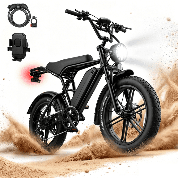 QEASET Adults Commuter E-Bike, 20" Fat Tire, 500W 48V, 28mph, Hydraulic Disc Brakes, 7-Speed, Rear Rack