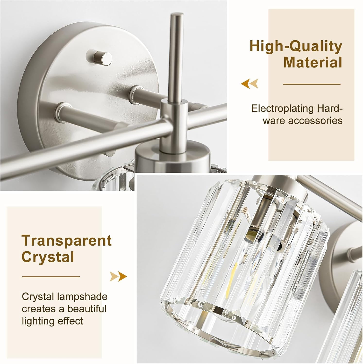 NATYSWAN 4 Lights Round Crystal Vanity Lights, Modern Crystal Wall Light Bath Mirror Light Fixture Over Mirror Bathroom Wall Sconces for Bathroom Living Room
