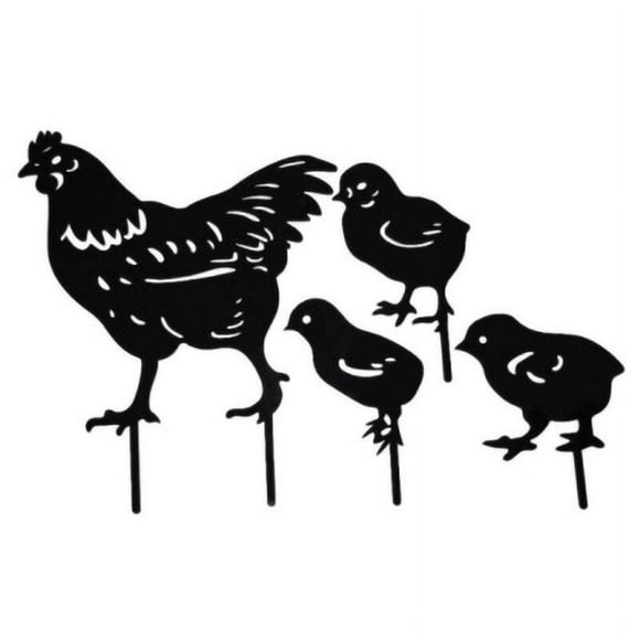 4 Pack Metal Chicken Rooster Stakes Garden Lawn Garden Stakes