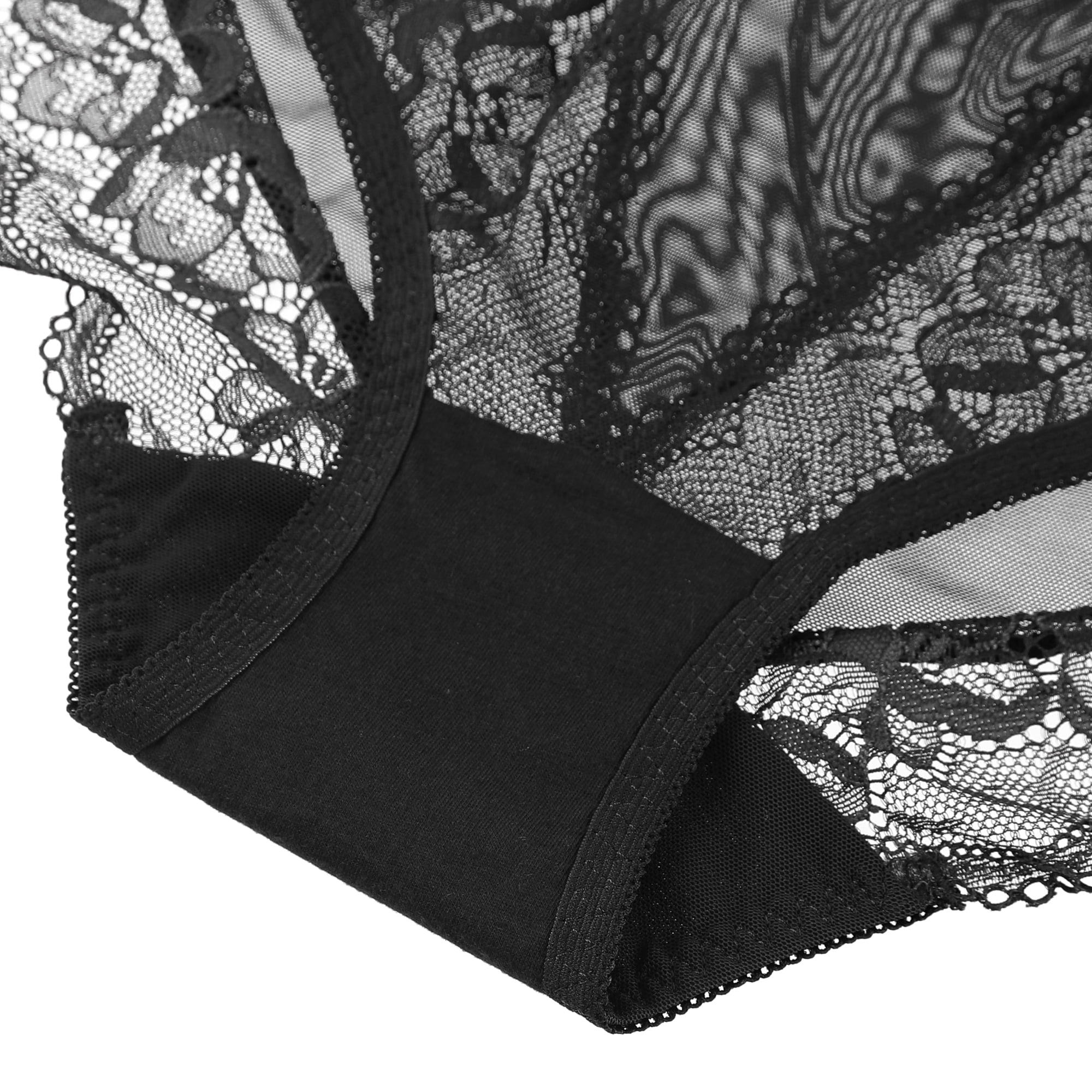 DARING DIVA Women's Plus Size Sheer Lace Trim High-rise Brief Stretchy Underwear XL Black