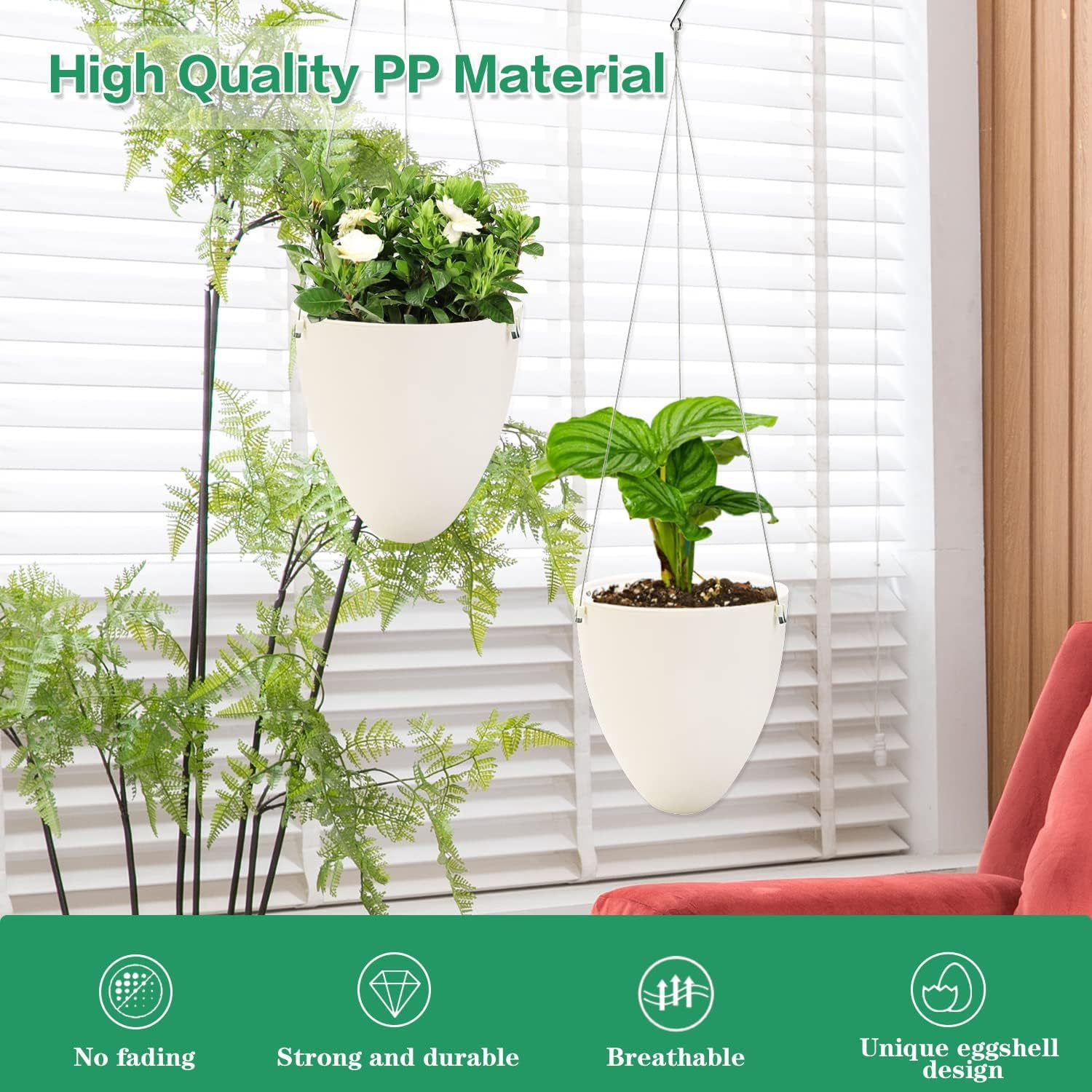 Self Watering Hanging Planter, Unique Eggshell Hanging Succulent Flower Pots Home Office Indoor Decorative Container, White