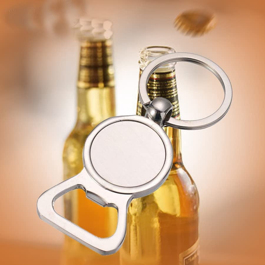 MKEUDQ-Bottle Opener Keychain Portable Beer Bottle Opener Key Chain Blank Round Tag Keyring Beverage Bottle Opener Key Ring Gift for Men and Women