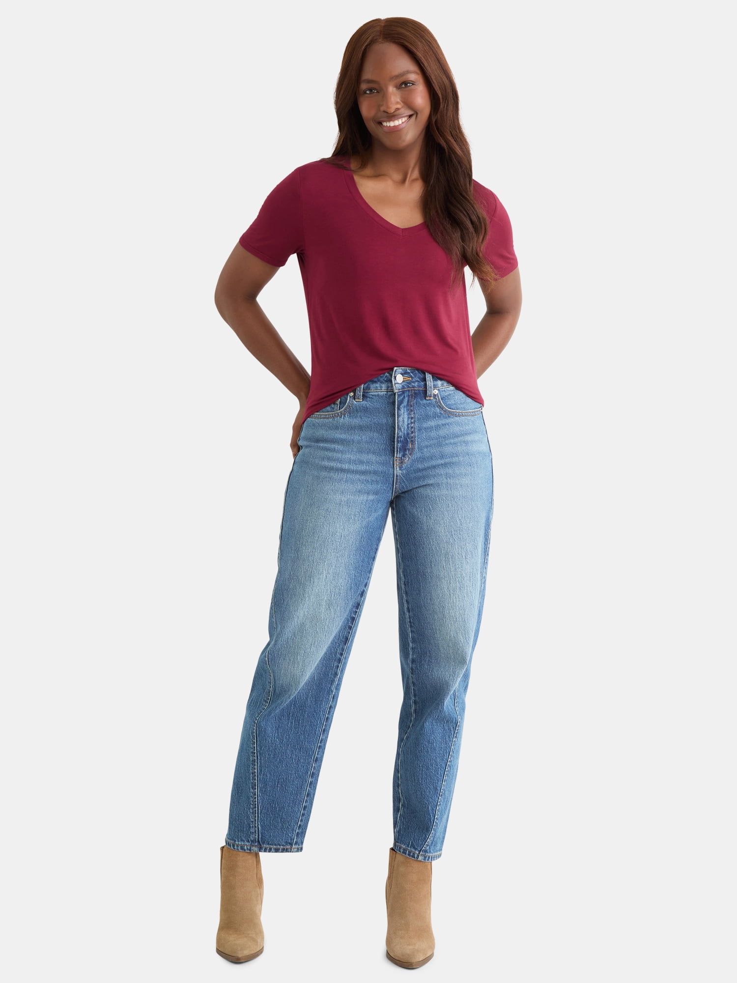 Time and Tru Women's V-Neck Tunic Tee with Short Sleeves, Sizes XS-XXXL