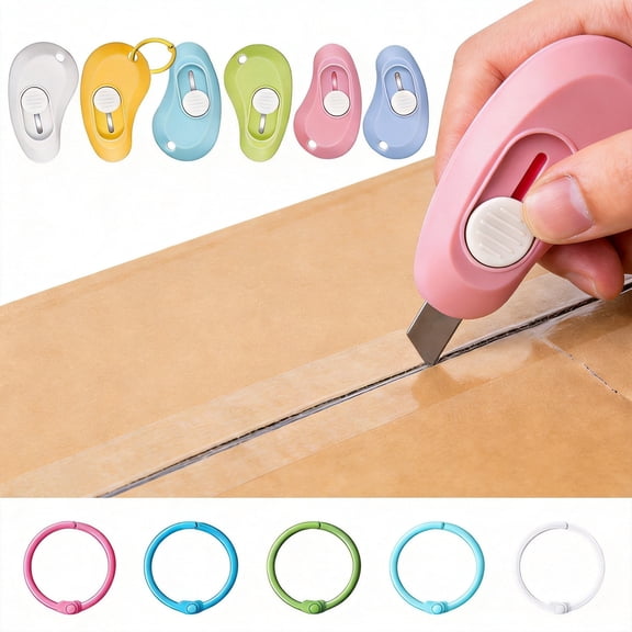 6-Piece Mini Keychain Box Cutter - Portable Retractable Utility Knife Set - Cute Cloud-Shaped Letter Opener & Pocket Knife for Packages, Boxes, and Paper Cutting - Assorted Colors