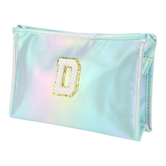 Unique Bargains 1 Pc Women Durable Letter D Makeup Bag for Vacation Outdoor Activities Blue PU