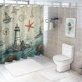 thumbnail image 7 of Orinice  Nautical Coastal Shower Curtain Ocean Beach Starfish Seashell Vintage Sailboat Compass Lighthouse Seahorse Artwork Cloth Waterproof Polyester Bathroom Decor Set with 12 Pack Hooks 69x72, 7 of 7