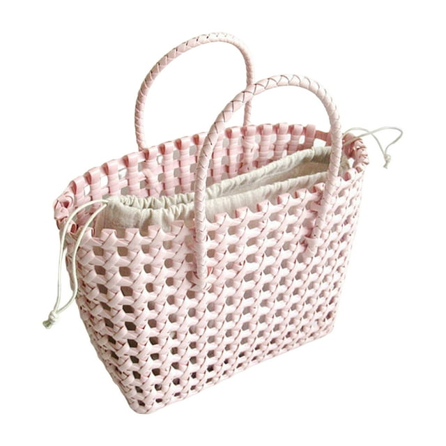 Flmtop Sac de Plage Carré Creux Grande Capacité Panier de Courses Portable en Paille Fournitures de Rangement