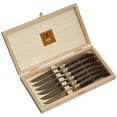 thumbnail image 3 of Claude Dozorme Laguiole Rosewood Steak Knives Brass Bolster Wood Box Set of 6, 3 of 4