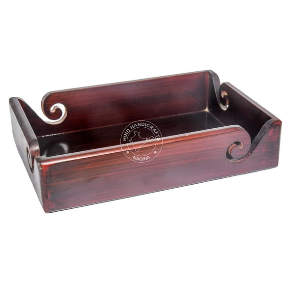 Hind Handicrafts Solid Handmade Crafted Wooden Portable Antique Yarn Storage Bowl Tray - Holder for Knitting Crochet Hook Accessories - Multipurpose Organiser (Teak Brown, 12" x 8" x 2.5")