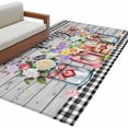 thumbnail image 2 of Spring Flowers Area Rug 4'x6', Farmhouse Black Plaid Wood Grain Washable Non-Slip Rugs, Low Pile Large Carpet for Living Room Bedroom Dining Room Kitchen Office Indoor Mat, 2 of 9