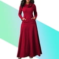 thumbnail image 4 of Vestido largo para mujer, color sólido, bolsillo, noche, fiesta, disfraz, rojo vino, L seitruly AP000721-27, 4 of 7