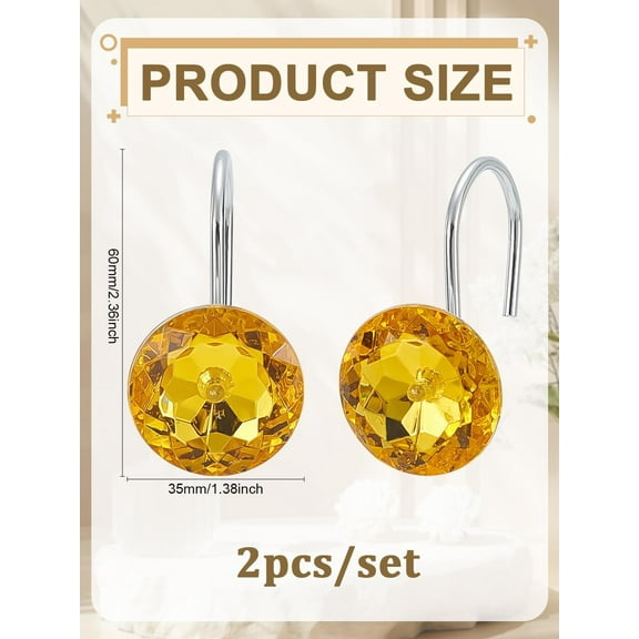2Pcs Iron Shower Curtain Rings for Bathroom Decorative Shower Curtain Hooks with Acrylic Rhinestone Gold Shower Curtain Rings Hooks for Bathroom Shower Curtain 60x35mm