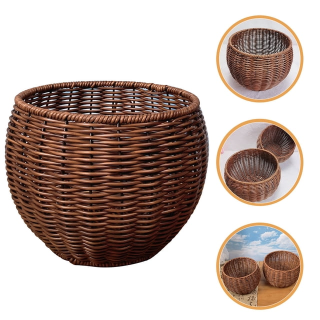 Luxshiny Cesta Decorativa De Plástico Tejido Color Café Para Organizar Objetos Y Suministros