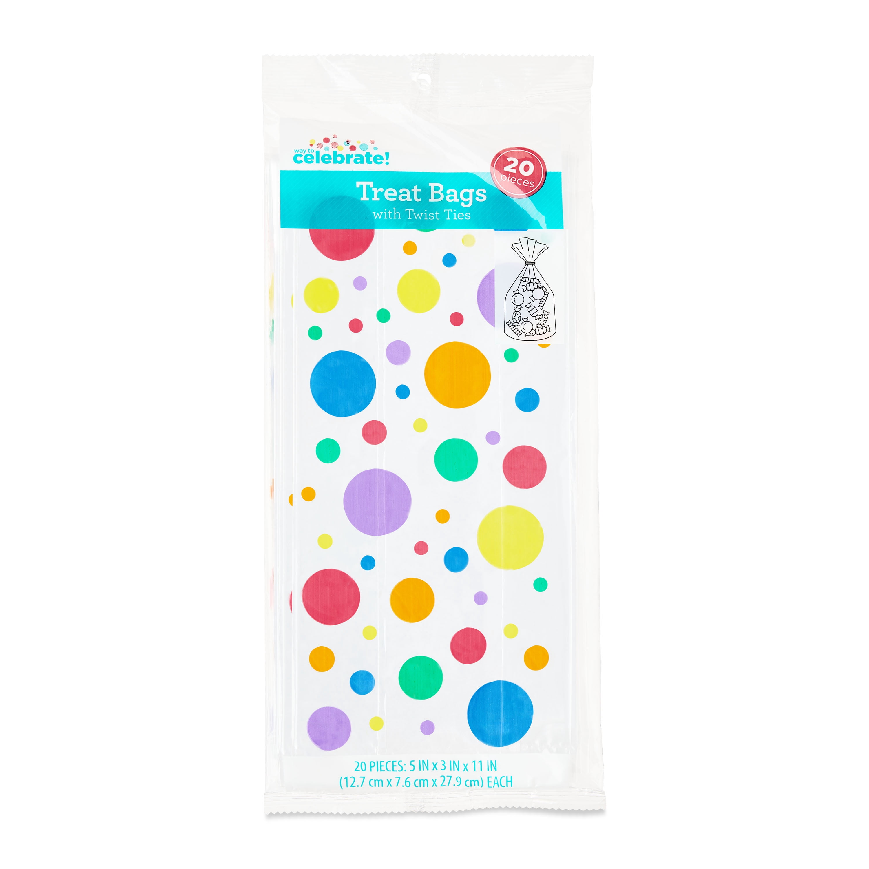 Clear Treat Bags with Twist Ties, 5" x 3" x 11", 20 Pieces, by Way To Celebrate
