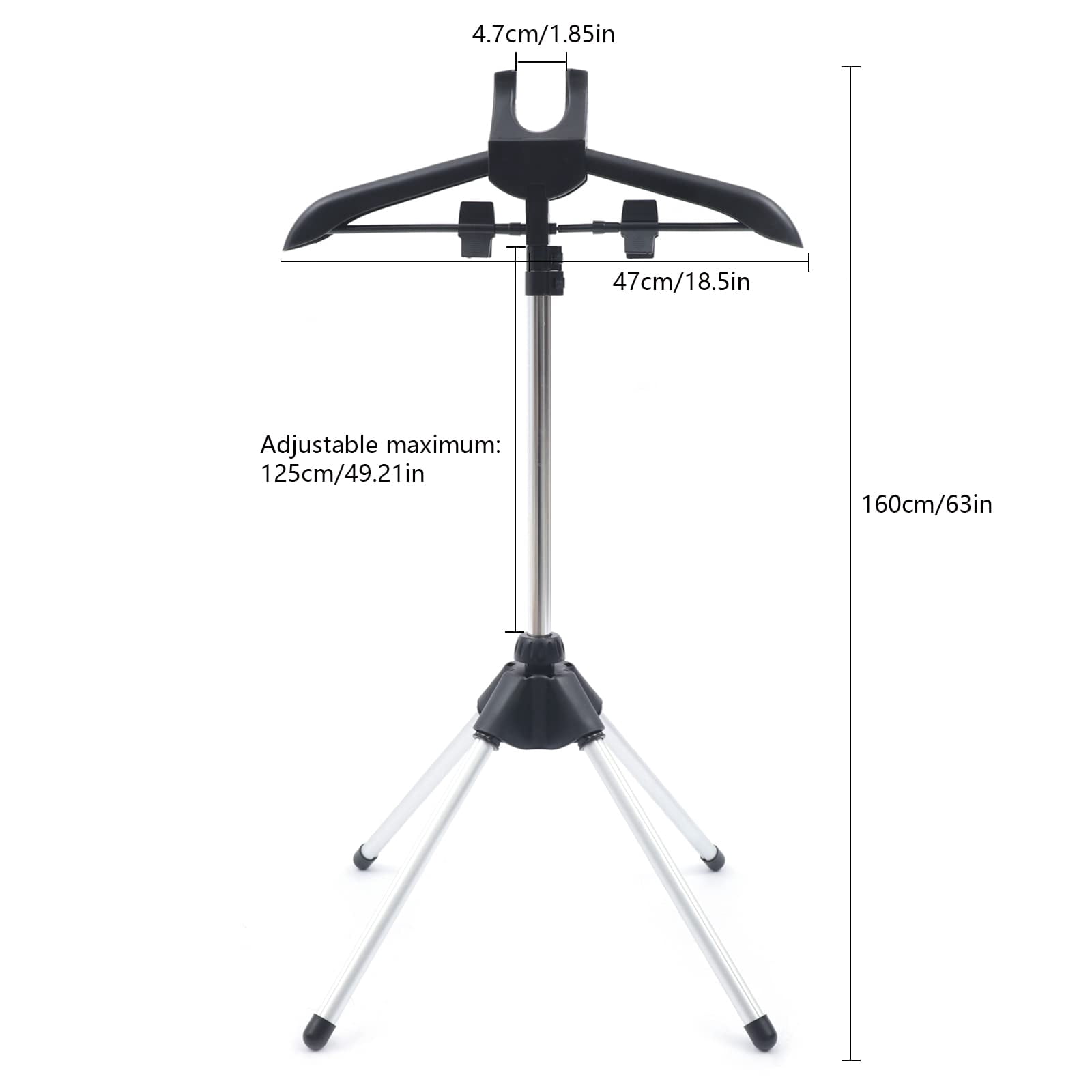 Miumaeov Steamer Stand for Clothes, Adjustable Height 63 Inch Garment Steamer Rack with Hanger, Portable Fabric Steamer Hanger Stand for Home, Clothing Store, Hotel, Black Silver
