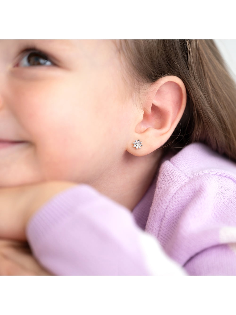 Puffed Blossom Kids / Children's / Girls Earrings Screw Back - Sterling Silver