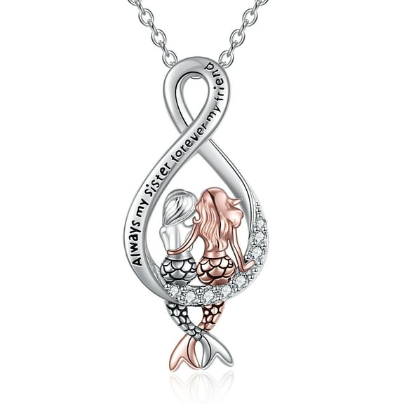 Mermaid Necklaces for Women 925 Sterling Silver Infinity Love Jewelry for Women (Always Sisters)