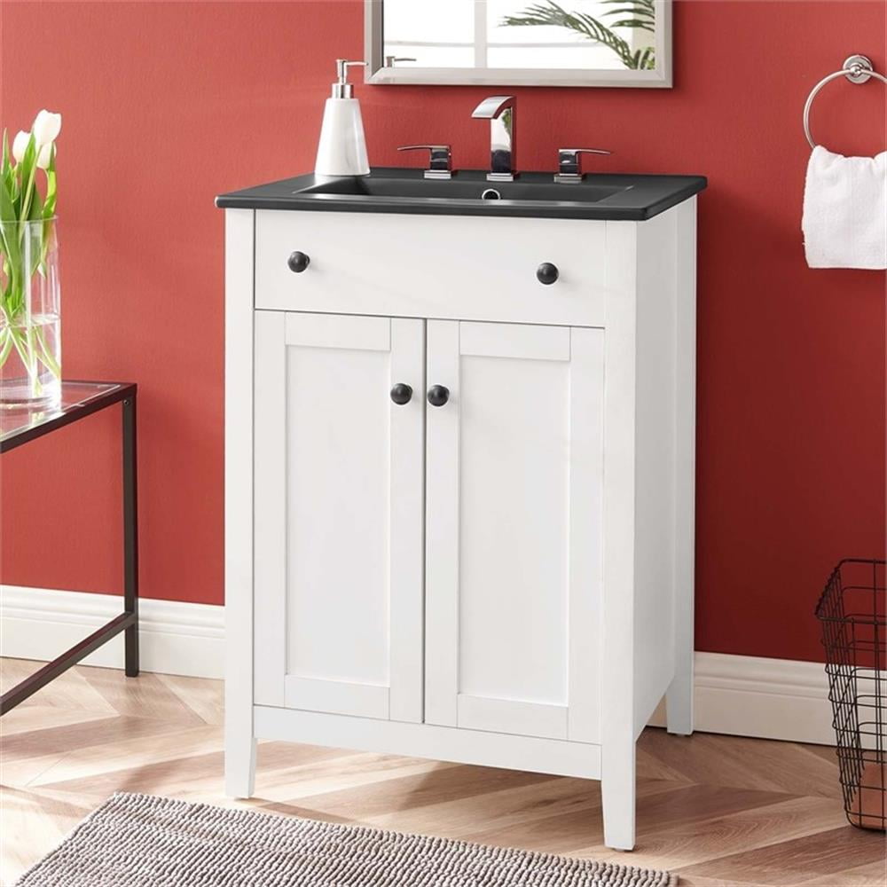 Modway Nantucket Modern Wood/Ceramic Bathroom Vanity in White/Black