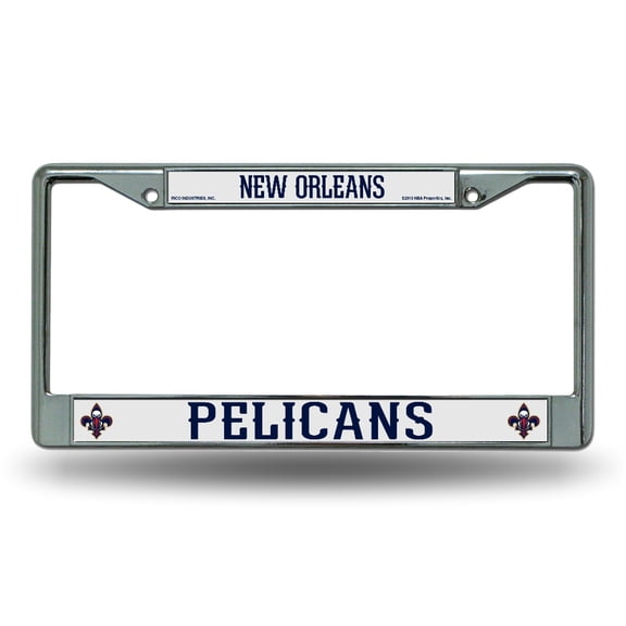 New Orleans Basketball Pelicans - 12" x 6" Standard Size - Chrome Metal License Plate Frame