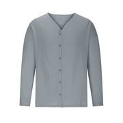 Brnmxoke Men's Cotton Linen Long Sleeve Shirts Casual Lightweight Button Down Shirts Vacation Beach Summer Tops Men Shirt Band Collar Textured Shirts