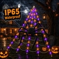 thumbnail image 3 of DAYBETTER Halloween Spider Web Lights, 5FT Giant Spider, 250 LED Holiday Lights, Remote Control Waterproof for Indoor Outdoor Yard Party Halloween Decorations (Purple & Orange), 3 of 7