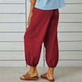 thumbnail image 4 of YeJammarp Summer Cotton Linen Cropped Pants Womens Casual Beach Wide Leg Loose Drawstring Capri Pants with Pockets (3X-Large, Wine 01), 4 of 7
