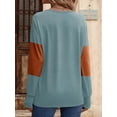 thumbnail image 5 of Women Blouses Dressy Casual Color Block Long Sleeve Shirts V Neck Tops Fall Outfits Light Blue S, 5 of 6