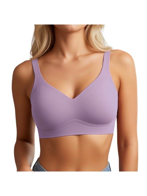 Wireless Seamless Support Bralette Ultra-Comfort Sleep T-Shirt Bra for Large Purple XXL