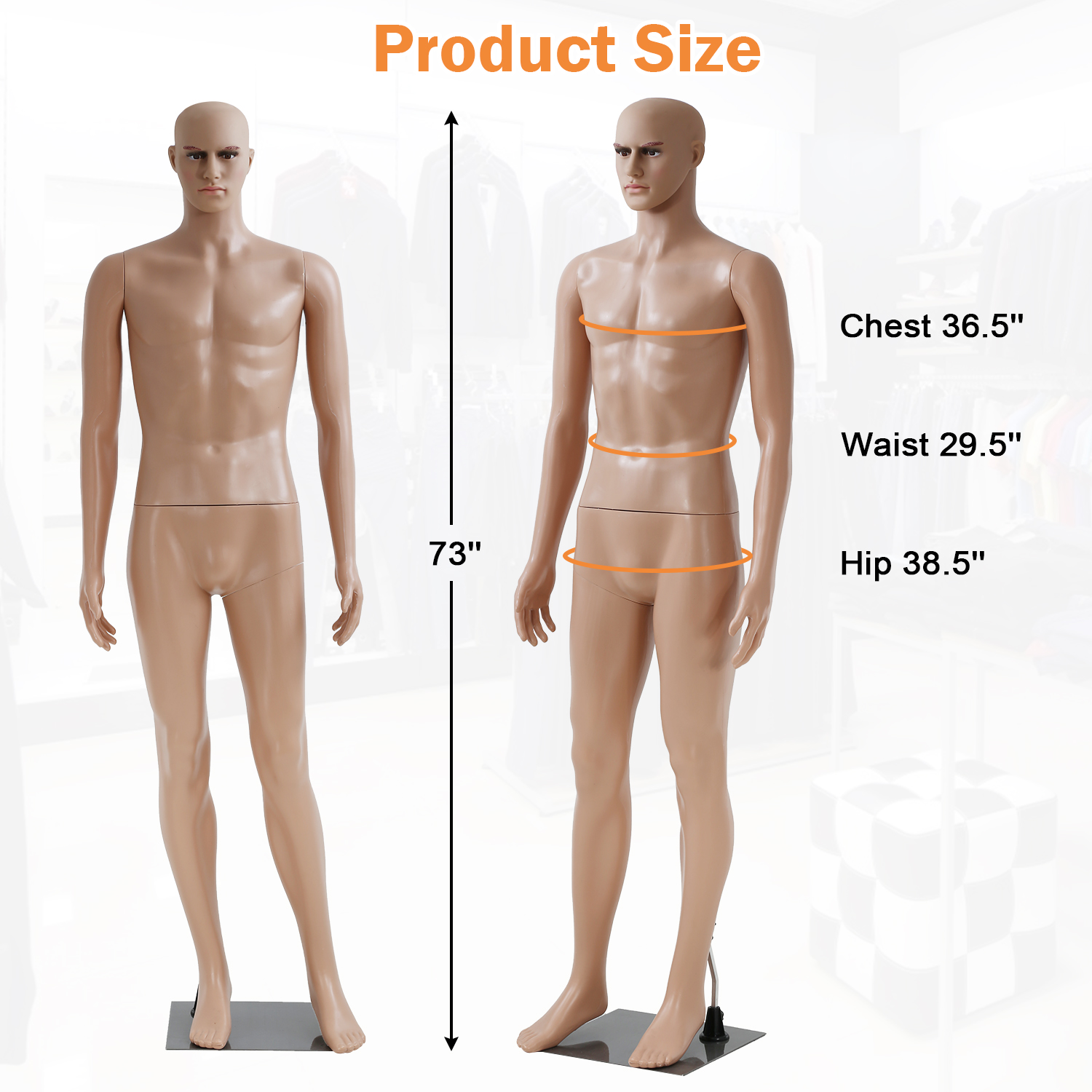 NiamVelo 73 Inch Male Mannequin Torso Full Body Manikin Dress Form Mannequin Stand Adjustable Mannequin Model Display with Metal Base