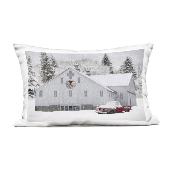 Stupell Industries Red Truck & Snowy Farmhouse Outdoor Printed Pillow, design by Lori Deiter