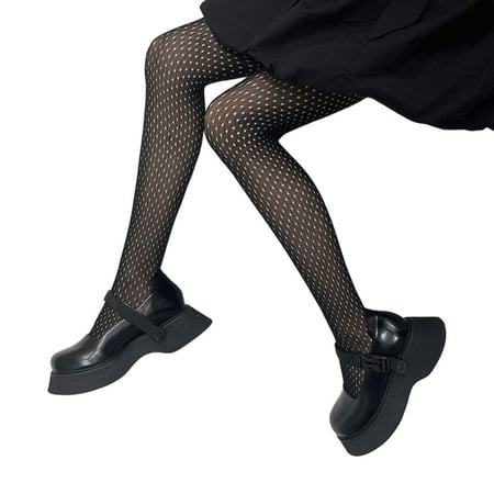 

CHAOMA Women Dark Goth Colored Fishnet Pantyhose Harajuku Hollow Out Polka Dot Holes Thin Sheer Tights Basic Bottoming Stocking